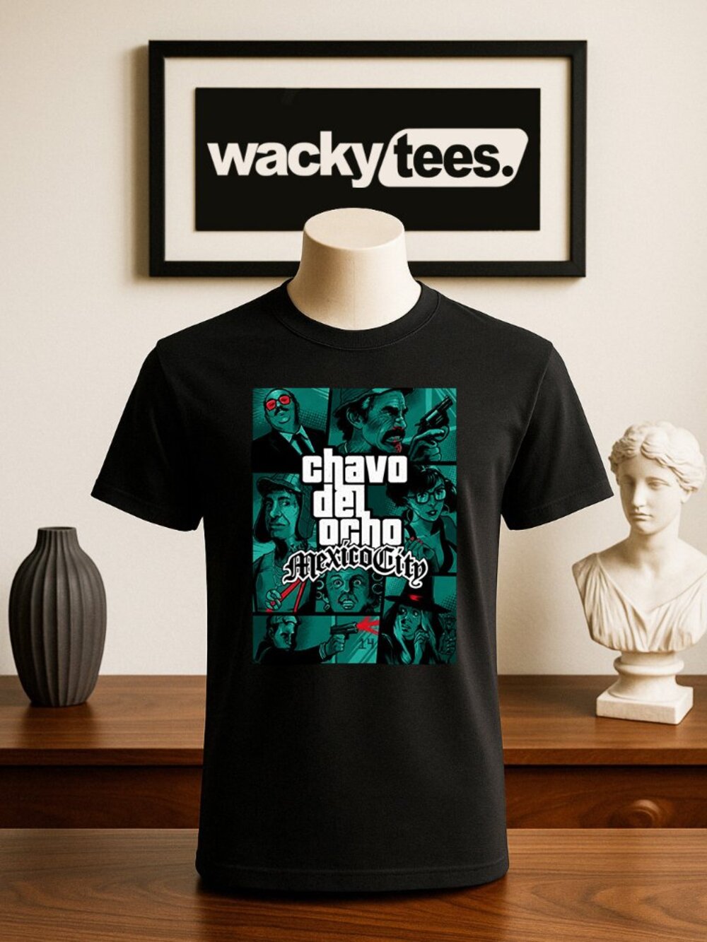 Chavo Del Ocho Mexico City Gaming Style Grayscale Funny Graphic Tee Shirt